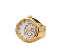 Eminchu Reloj con Anillo para Dedo, Elegante Reloj con Anillo de Cuarzo con Patrón de Flores Rosas para Mujer, Uso Informal, Colores Dorado y Oro Rosa (Gold)