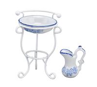 Eminchu Soporte para Lavabo de para Casa de Muñecas, Botella de Agua y Lavabo, Accesorios de Baño en Miniatura Realistas para Decoración de Tocador, 1:12