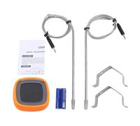 Eminchu Termómetro Digital para Carne de Doble Sonda, Termómetro con Modo Temporizador con Pantalla Táctil Retroiluminada, para 8 Tipos de Carne con 5 Niveles de Cocción, Ideal para Barbacoa, (ORANGE)