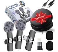 EMIR BEY® 2 Pack Micrófono Inalámbrico Solapa | Wireless Plug&Play para iPhone, Android, iPad y PC | Reducción de Ruido y Filtro Antiviento | Podcast, Youtube, TikTok y Streaming Profesional