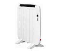 Emisor térmico 900W en aluminio blanco, mando remoto, LCD, temporizador, mural/portátil, 58,5x58x5,5 cm, ideal para calefacción eficiente.