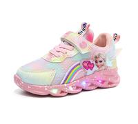 Emisünde Zapatillas Elsa for niñas - deportivas for niños 27 con diseño LED, cómodo cierre de MAGIC TAPE y malla transpirable for uso interior/exterior, tallas 21-35 en rosa/morado(Rosa,25 EU)
