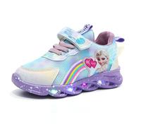 Emisünde Zapatillas Elsa for niñas - deportivas for niños 27 con diseño LED, cómodo cierre de MAGIC TAPE y malla transpirable for uso interior/exterior, tallas 21-35 en rosa/morado(Púrpura,25 EU)