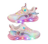Emisünde Zapatos infantiles ELSA con luz de 2 a 12 años, zapatos de princesa for niños luz LED for niñas, zapatillas con cierre de MAGIC TAPE 27-37EU interior exterior deportivas(Pink Mesh,26 EU)
