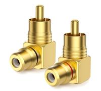 EMK 2Pcs RCA 90 Grados Adaptador ángulo chapados en Oro Adaptor Enchufe ángulo Recto acoplador RCA adaptadores Hembra a Macho para Altavoz, Amplificador, TV, DVD