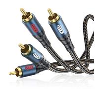 EMK Cable 2RCA, Cable subwoofer Cable RCA(L&R) 2RCA macho a RCA macho carcasa de aluminio Cable de audio estéreo trenzado de nailon para Smart-TV, barra de sonido, amplificador, altavoz (5 metros)