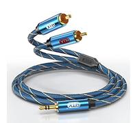 EMK Cable 2RCA Separadores Y 3,5 mm a 2RCA Cables auxiliar audio Nylon trenzado AUX Jack 3.5 macho a 2rca Cable conecta teléfono, luidsprekers, Soundbar, TV (1 metro)