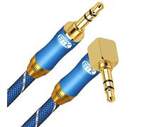 EMK Cable Auxiliar de ángulo recto, 90 grados Cable de audio de 3,5 mm macho a macho Cable auxiliar para tabletas, reproductores de MP3 (8Ft/2,4M, 3,5 mm TRS ángulo recto Jack, Azul)