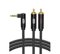 EMK Cable jack 3.5mm ángulo rectangular de 3,5 mm a 2 RCA, cable audio AUX 90 grados, divisor RCA (R&L), cable AUX trenzado de nailon para smartphone, altavoz, TV, Coche Stereo (5 metros)