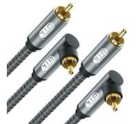 EMK Cable RCA de 90 grados, cable de subwoofer macho a macho, cable coaxial digital en ángulo recto, cable de audio RCA doble blindado con conectores chapados en oro, paquete de 2 (1,5 m, 2 cables RCA