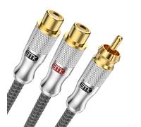 EMK Divisor en Y RCA chapado en oro de 1 macho a 2 hembra, cable de extensión RCA Splitter - Diseño blindado para subwoofers, televisores y cine en casa (1 pie/30 cm)