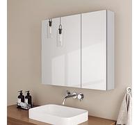 EMKE Armarios con espejo de baño, 75 x 65 x14,5 cm, Mueble con espejo con balda regulable con tirador invisible e interruptor suave, Puerta doble, Mueble con espejo de doble cara, Blanco mate (Tipo C)