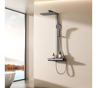 EMKE Columna de Ducha Termostática, 4 en 1, Barra de Ducha con Placa Termostática de 40 cm, Ducha Efecto Lluvia Termostática,Antracita Mate, 1050x401x573 mm