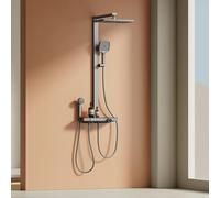 EMKE Columna de ducha termostática, antracita mate, 4 en 1: alcachofa de ducha, ducha para niños, cascada. Filtración, preestablecimiento, pantalla digital. Diseño moderno para el baño