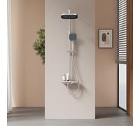 EMKE Columna de ducha termostática, cromo, juego de ducha columna de ducha con barra de ducha, ducha con 3 modos de salida, columna de ducha con alcachofa y alcachofa