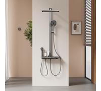 EMKE Columna de Ducha Termostática, Ducha de Mano, Ducha Infantil, 360mm ducha de lluvia de gran tamaño,4 Salidas de Agua, Fácil Instalación,Antracita Mate,1050x600x409 mm