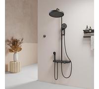 EMKE Columna de Ducha Termostática,Negro Mate,4 en 1: Cabezal de Ducha, Ducha para Niños, Grifo en Cascada. Filtración, Preajuste, Pantalla Digital. Diseño Moderno para el Baño