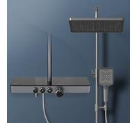 EMKE - Columna de ducha termostática, panel termostático de 45 cm, ducha de mano con 3 chorros, ducha de lluvia con mezclador, montaje en pared, certificado KTW, antracita mate