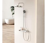 EMKE Columna de ducha Termostato, estante de 40 x 15 cm, set de ducha con teleducha, 3 tipos de chorro, control inteligente de la temperatura, sin cloro,Cromo