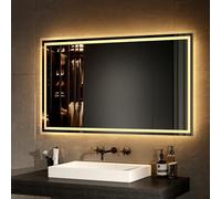 EMKE Espejo Baño con Luz 100 x 60 cm, Espejo LED con Interruptor mecánico y antivaho, Espejo de Baño,Dos Colores de luz Blanca y luz cálida,Espejos Baño