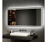 EMKE Espejo Baño con Luz 120 x 60 cm, Espejo LED con Interruptor mecánico y antivaho, Espejo de Baño,Dos Colores de luz Blanca y luz cálida,Espejos Baño