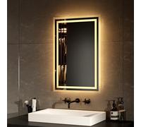 EMKE Espejo Baño con Luz 40 x 60 cm, Espejo LED con Interruptor mecánico y antivaho, Espejo de Baño,Dos Colores de luz Blanca y luz cálida,Espejos Baño
