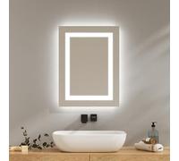 EMKE Espejo Baño con Luz, 45x60 cm, Antivaho, Luz Bicolor Cálida/Fría,Interruptor Mecánico, Instalación Horizontal o Vertical,Espejo Baño Led