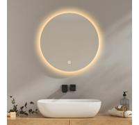 EMKE Espejo Baño con Luz 50 cm Diámetro, Espejo Baño LED Redondo con Interruptor tactil + Regulable + 3 Colores + Función de Memoria, Espejo Pared Modelo B