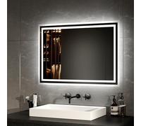EMKE Espejo Baño con Luz 50 x 70 cm, Espejo LED con Interruptor mecánico y antivaho, Espejo de Baño,Dos Colores de luz Blanca y luz cálida,Espejos Baño