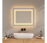 EMKE Espejo Baño con Luz, 50x60 cm, Antivaho, Luz Bicolor Cálida/Fría,Interruptor Mecánico, Instalación Horizontal o Vertical,Espejo Baño Led