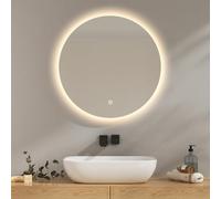 EMKE Espejo Baño con Luz 60 cm Diámetro, Espejo Baño LED Redondo con Interruptor tactil + Regulable + 3 Colores + Función de Memoria, Espejo Pared Modelo B
