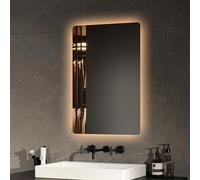 EMKE Espejo de baño retroiluminación LED 60 x 40 cm, Espejo de baño con luz, Interruptor mecánico y antivaho, Dos Colores de luz Blanca y luz cálida