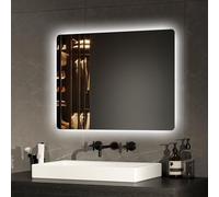EMKE Espejo de baño retroiluminación LED 60 x 45 cm, Espejo de baño con luz, Interruptor mecánico y antivaho, Dos Colores de luz Blanca y luz cálida