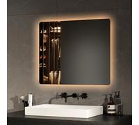 EMKE Espejo de Baño LED 60 x 50 cm Con Retroiluminación, Interruptor Mecánico y Antivaho, Dos Colores de Luz Blanca y Cálida