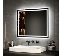 EMKE Espejo Baño con Luz 60 x 50 cm, Espejo LED con Interruptor mecánico y antivaho, Espejo de Baño,Dos Colores de luz Blanca y luz cálida,Espejos Baño
