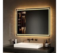 EMKE Espejo Baño con Luz 80 x 60 cm, Espejo LED con Interruptor mecánico y antivaho, Espejo de Baño,Dos Colores de luz Blanca y luz cálida,Espejos Baño