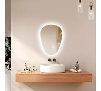 EMKE Espejo Baño con Luz, Espejo LED Asimétrico 60 x 45 cm, Antivaho, Interruptor Táctil, 3 Colores de Luz Ajustables, Ahorro de Energía,Instalación Flexible de 360°