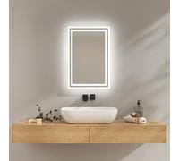 EMKE Espejo Baño con Luz Led, 40x60 cm, Antiempañante, Espejo de Baño,2 temperaturas de Color (Blanco cálido/Blanco frío), Interruptor de Palanca, Horizontal/Vertical, Espejo LED, IP44.
