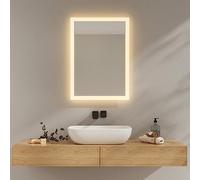 EMKE Espejo Baño con Luz Led 50x70 cm, 3000K/6500K, Espejo baño led, Antiempañante, Interruptor de Palanca, IP44, Espejo de Baño económico,Función de Memoria