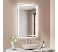 EMKE Espejo Baño con Luz Led, 50x70 cm, Antiempañante, Espejo de Baño,2 temperaturas de Color (Blanco cálido/Blanco frío), Interruptor de Palanca, Horizontal/Vertical, Espejo LED, IP44