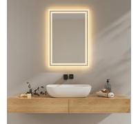 EMKE Espejo Baño con Luz Led, 50x70 cm, Espejo de Baño, Luz Blanca cálida 3000K, Espejo Mural con iluminación, Horizontal/Vertical, IP44, Eficiente en energía.