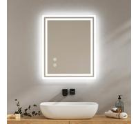 EMKE Espejo Baño con Luz Led, 60x50 cm, Antiempañante, Interruptor táctil, Espejo de baño Blanco frío Regulable, Función de Memoria, Apagado automático después de 3 Horas,Espejo baño led