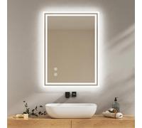 EMKE Espejo Baño con Luz Led, 80x60 cm, Antiempañante, Interruptor táctil, Espejo de baño Blanco frío Regulable, Función de Memoria, Apagado automático después de 3 Horas,Espejo baño led