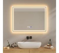 EMKE Espejo Baño con Luz Led, 80x60 cm, Espejo de Baño con Sensor de Movimiento, Antivaho, 3 Colores de luz Regulables, Apagado automático después de 1 Hora, IP44, Espejo baño led