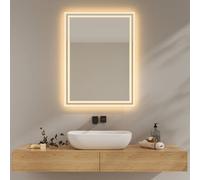 EMKE Espejo Baño con Luz Led, 80x60 cm, Espejo de baño LED, Luz Blanca cálida 3000K, Espejo Mural con iluminación, Horizontal/Vertical, IP44, Eficiente en energía.