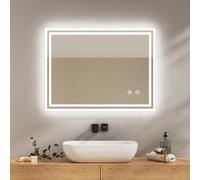 EMKE Espejo Baño con Luz Led, 90x70 cm, Antiempañante, Interruptor táctil, Espejo de baño Blanco frío Regulable, Función de Memoria, Apagado automático después de 3 Horas,Espejo baño led