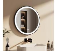 EMKE Espejo Baño con Luz Led Redondo 60cm,Marco Negro y Correa Ajustable,3 Temperaturas Color, Brillo Regulable, Espejo de baño LED,Función de Memoria, Apagado Automático a Las 3 Horas,IP44