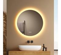 EMKE Espejo Baño con Luz Redondo 50x50cm - Antivaho,3 Tonos de Color, Espejo LED baño Brillo Ajustable, Memoria, Apagado Automático en 3H, IP44,Espejo de baño