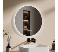 EMKE Espejo baño con luz Redondo 50x50cm - Antivaho Independiente,3 Tonos de Color, Espejo baño Brillo Ajustable, Memoria, Apagado Automático en 3H, IP44，Espejo LED
