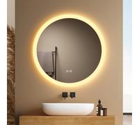 EMKE Espejo Baño con Luz Redondo 60x60cm - Antivaho,3 Tonos de Color, Espejo LED baño Brillo Ajustable, Memoria, Apagado Automático en 3H, IP44,Espejo de baño